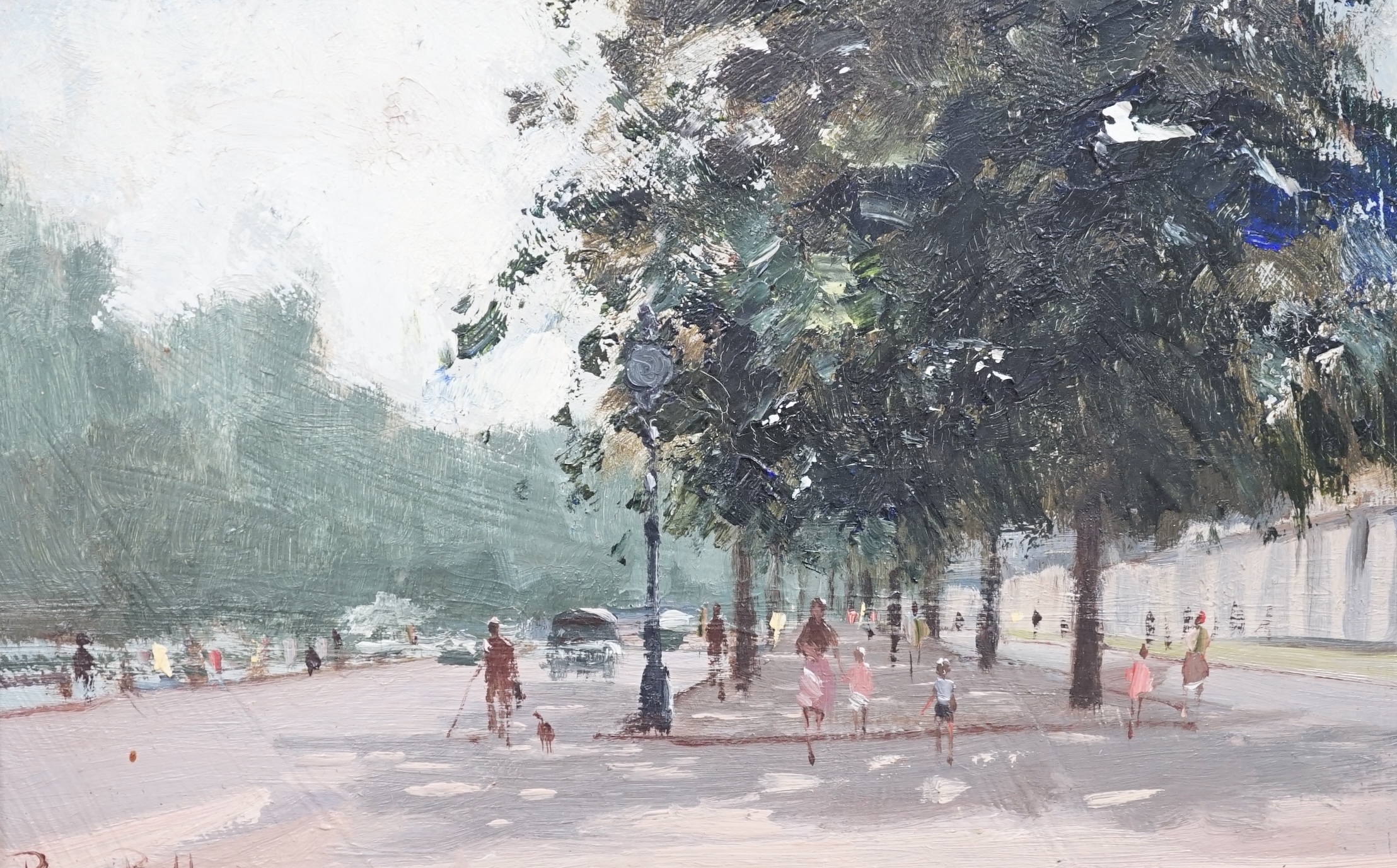 Roy Petley (b.1950), oil on board, Street scene 19 x 29cm